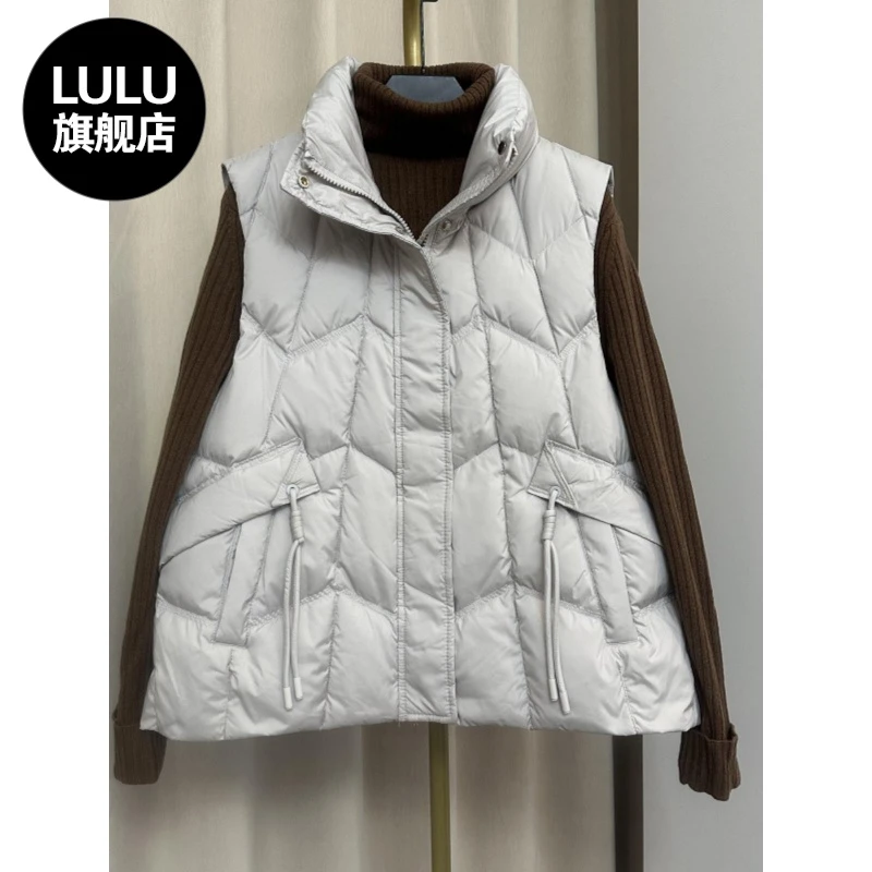 LULU2025新款羽绒马甲女立领宽松短款时尚外穿马夹保暖背心白鸭绒