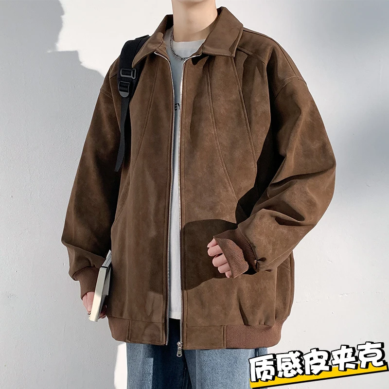 玛斯柏皮衣外套男士春秋季翻领百搭潮牌时尚痞帅美式夹克休闲衣服