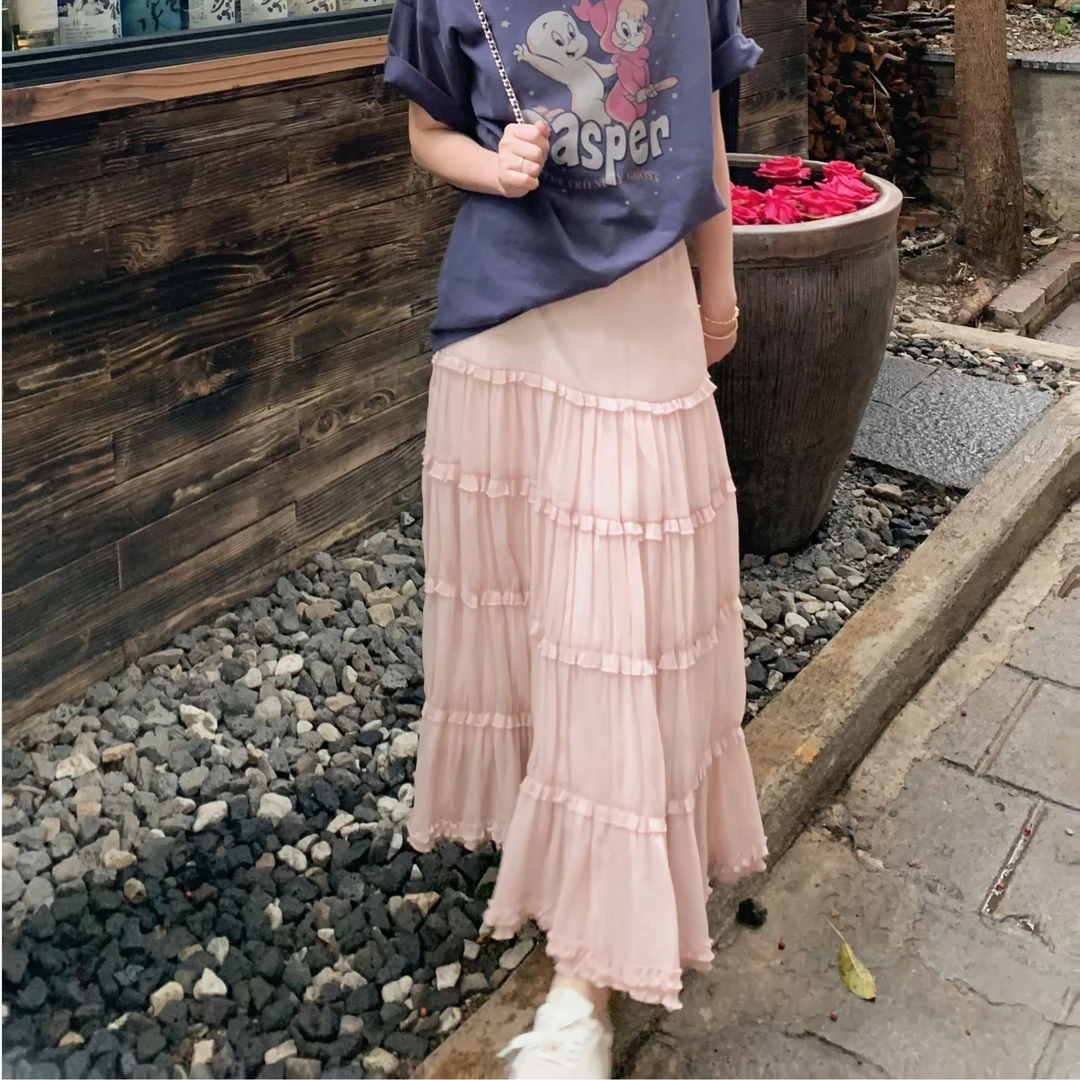 漫姐的店现货【玫瑰裙】2025春季高腰打揽拼接高腰半身裙宽松长裙