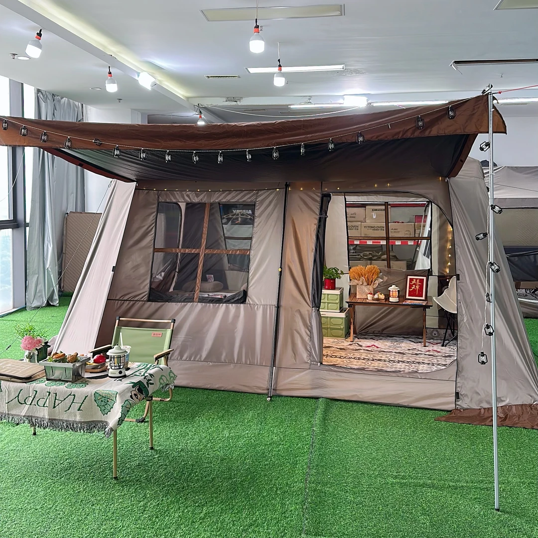 屋脊10车尾帐双层速开黑胶防晒两室两厅可扩展天幕可玩柴火炉