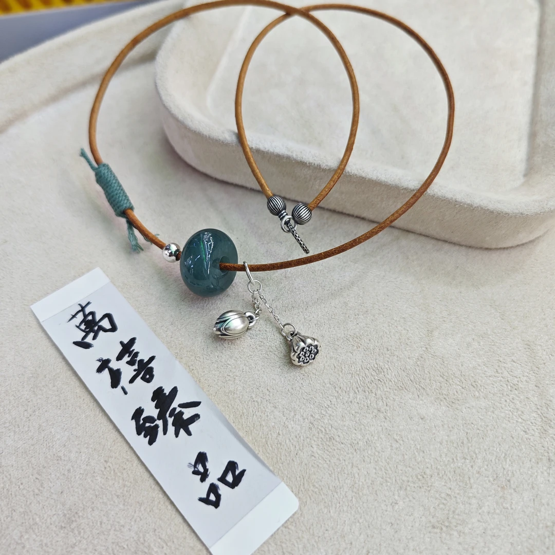 吊坠925银 蓝水平安扣银莲蓬莲花项链E212 zh