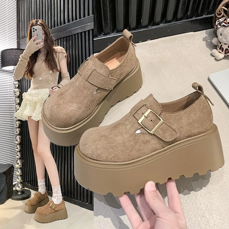 厚底增高小个子勃肯鞋女2025春秋新款爆款大头丑萌乐福鞋博肯单鞋