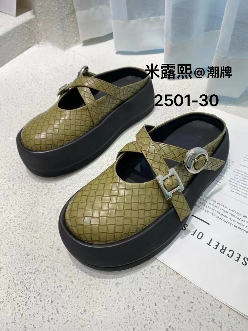 2501-30懒人一脚蹬平底半拖包头外穿拖鞋软底凉拖包一字拖休闲