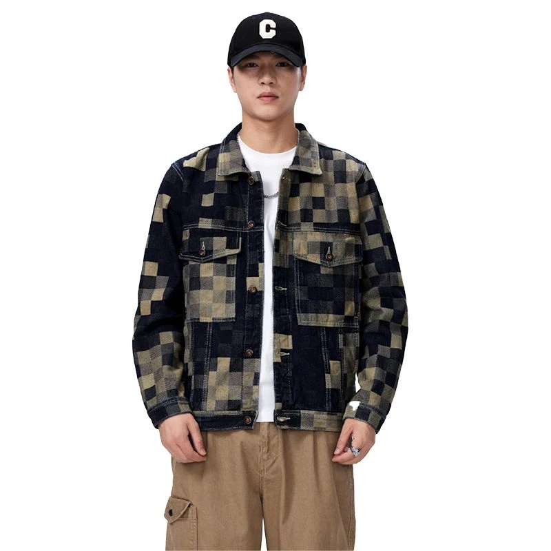 牛仔夹克男痞帅高级感纯棉100%全棉马赛克提花宽松潮流春秋季外套