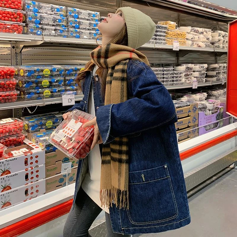 设计感保暖休闲牛仔羽绒服女冬新款港风复古气质加厚90白鸭绒外套