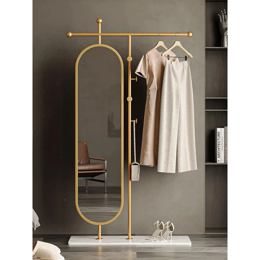 轻奢衣帽架穿衣镜一体挂衣架落地卧室带镜子可旋转多功能挂衣服架