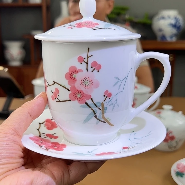 高白瓷 红梅二号办公杯 瑕