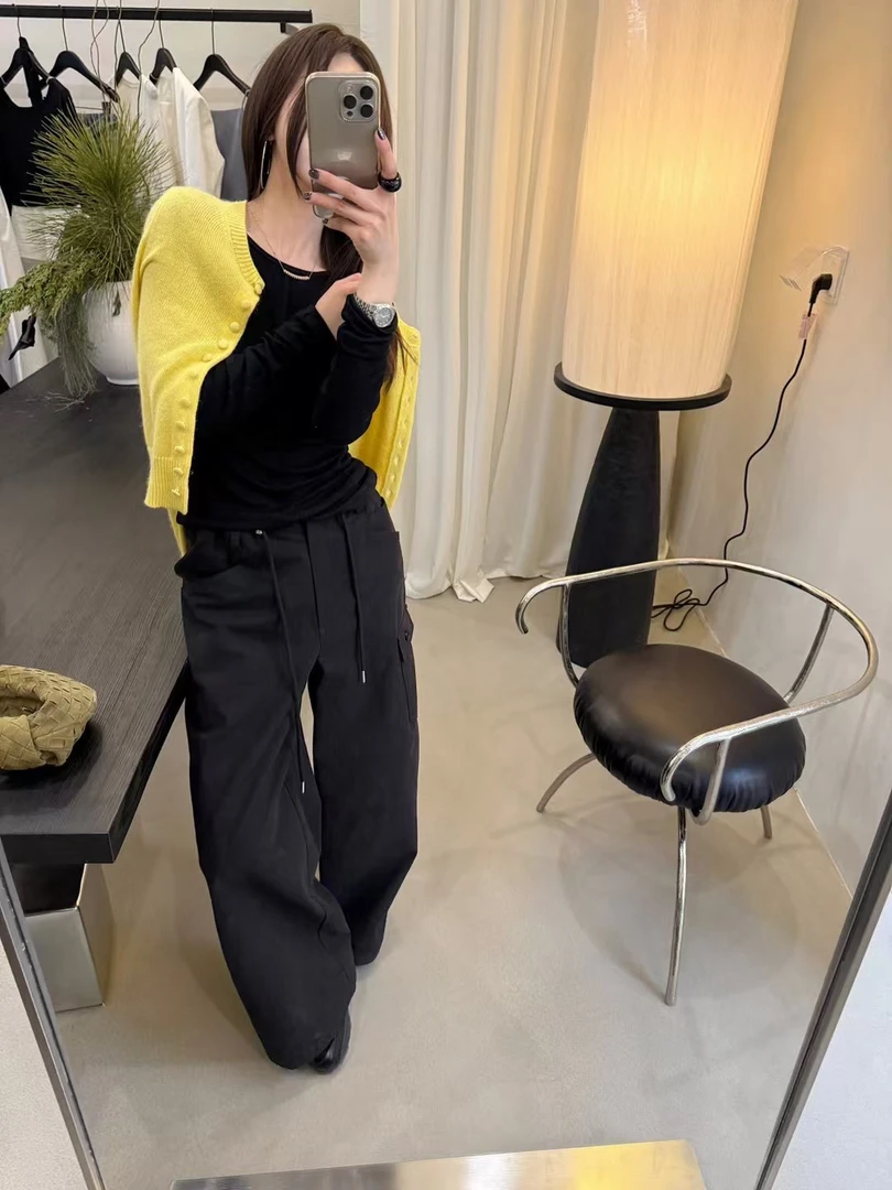All in正品2025秋款韩风休闲抽绳直筒工装休闲裤女6652