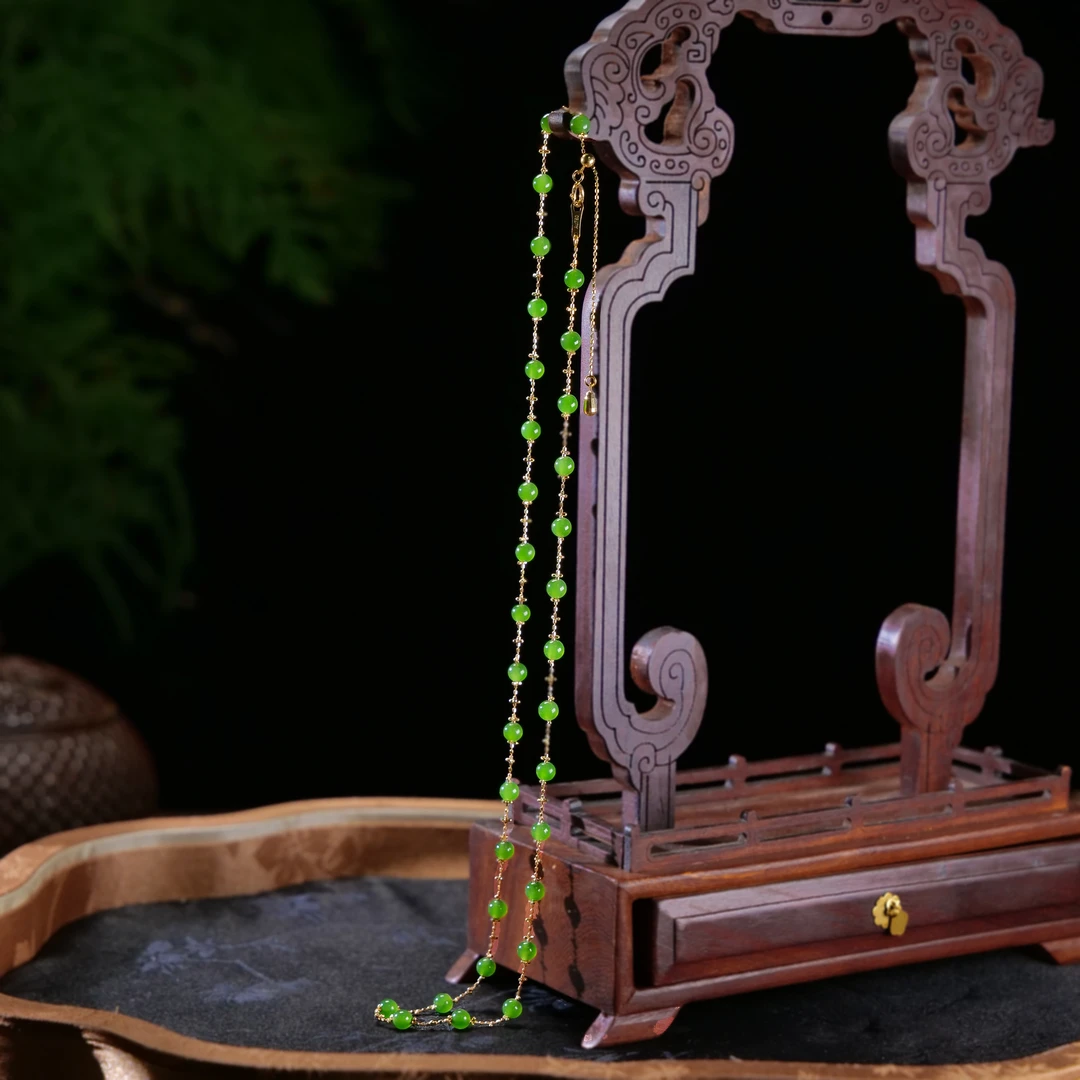 【小雨来了】18k金镶4mm碧玉满天星锁骨链 项链 多样性发一件