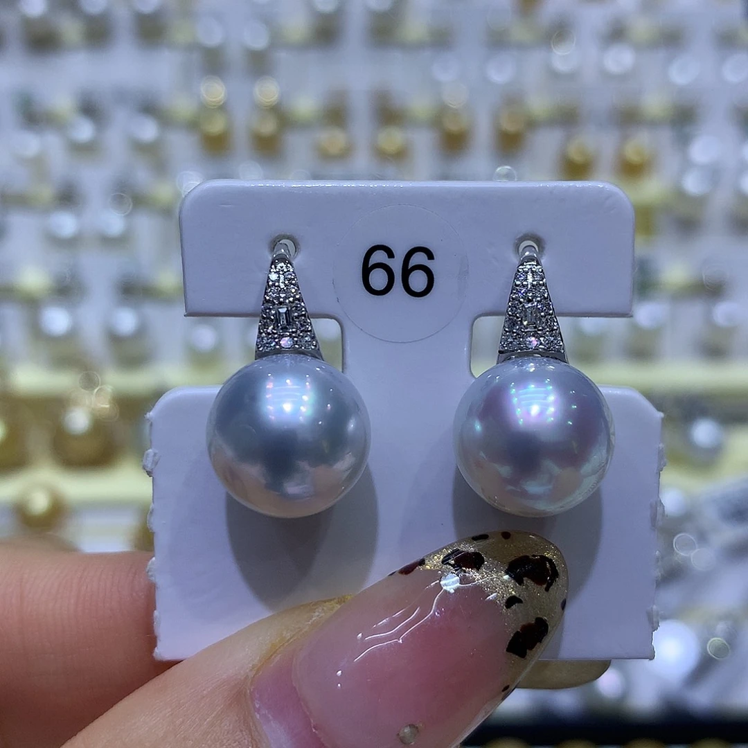 海水珍珠耳饰18K金镶嵌近12mm澳白