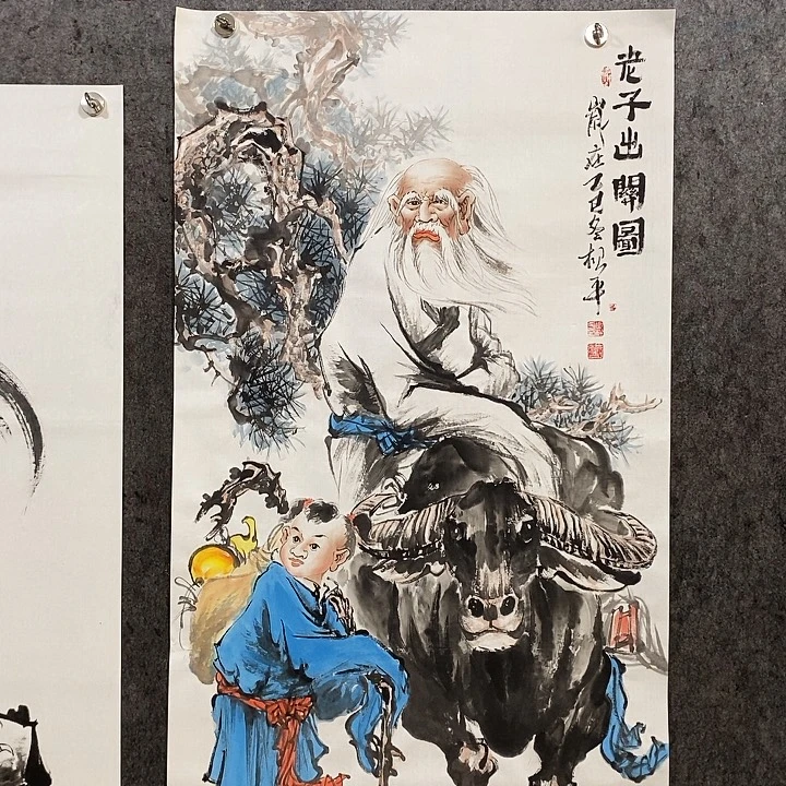 景***凳国画四尺整张138:69厘米老子出关图