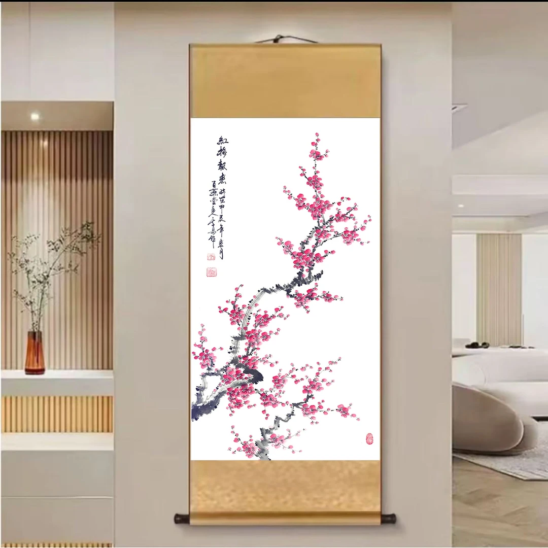 A32精装140*45《红梅报春》居家软装卷轴画