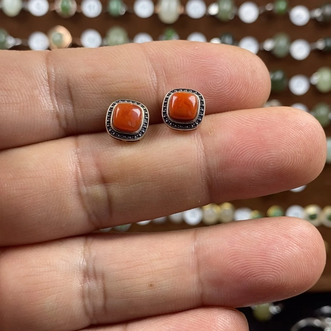 南红玛瑙耳饰银S925镶嵌