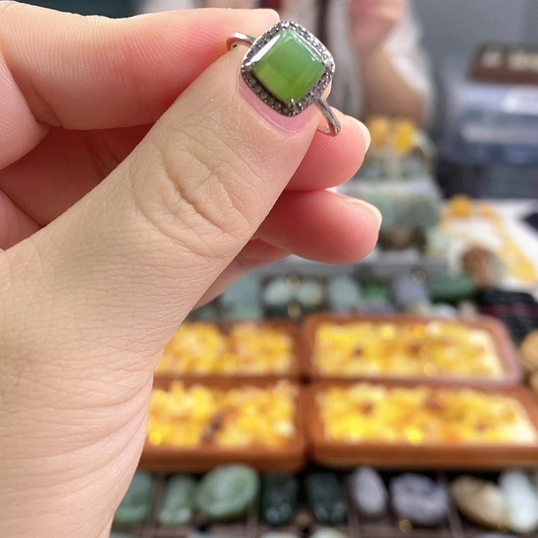 和田玉戒指银S925镶嵌