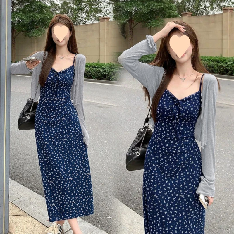 气质显瘦碎花吊带裙套装连衣裙法式时尚长裙 2024 年秋季韩版街头