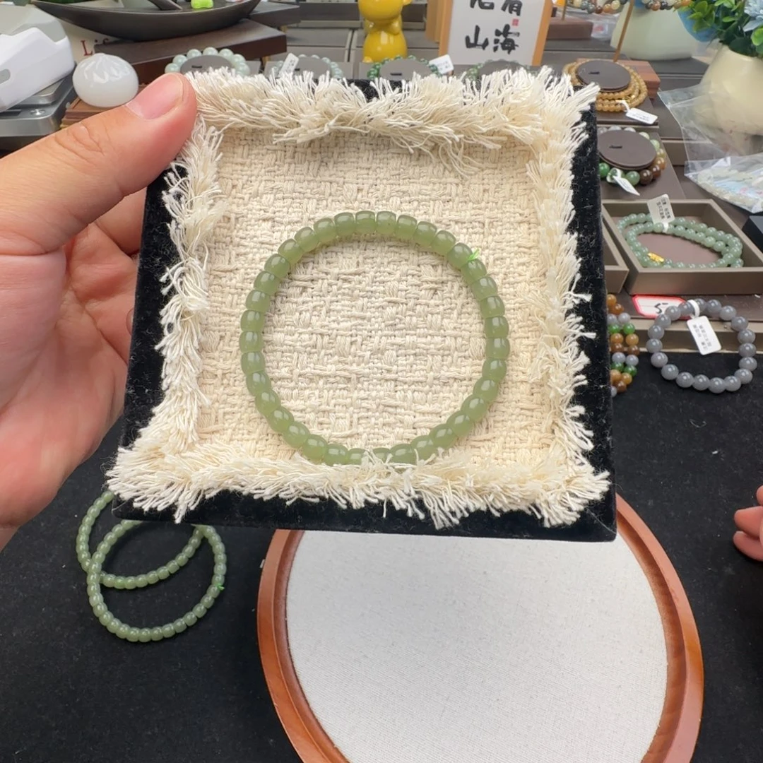 和田玉未镶嵌手链卡6高冰晴水碧玉，40