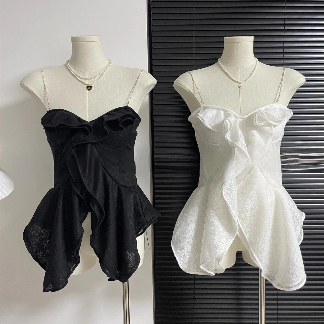 设计感荷叶边吊带背心女夏季新款温柔修身显瘦无袖外穿绝美上衣