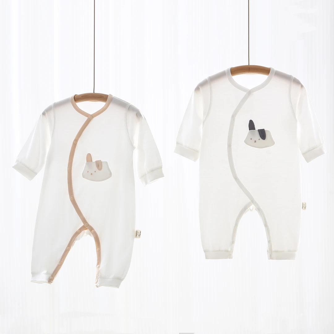 （胖米定制）婴幼儿夏季莫代尔长袖蝴蝶衣连体衣