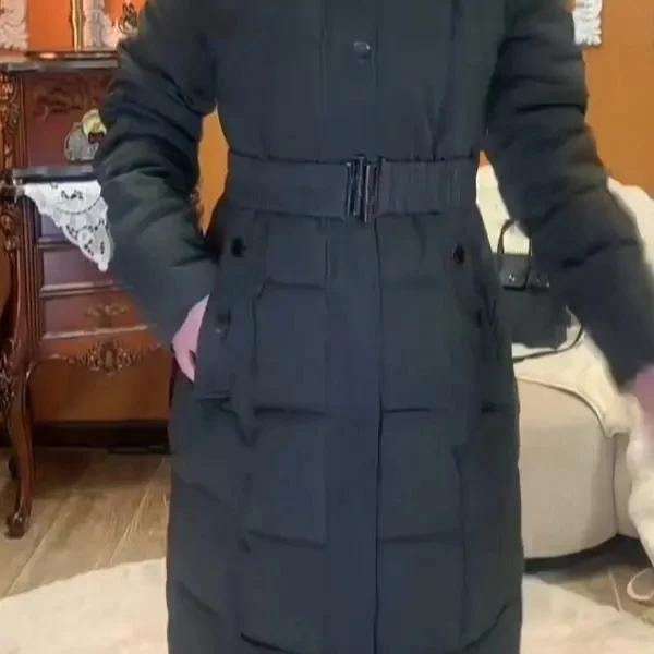 冬季新款女中长款厚棉服保修身收腰大毛领外套