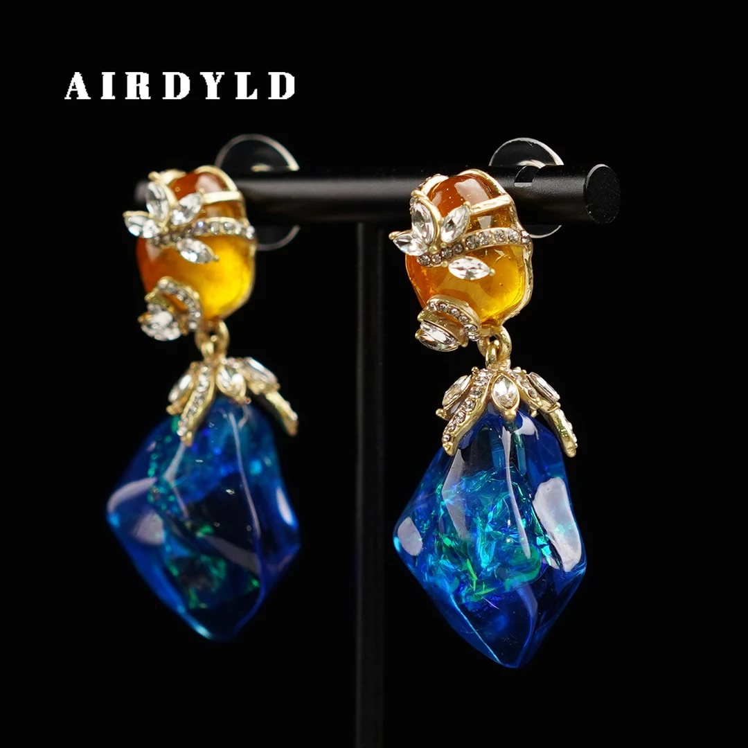 黄铜树脂耳饰 【沧澜耳环】蓝色轻奢时尚百搭气质镶嵌炫彩耳环