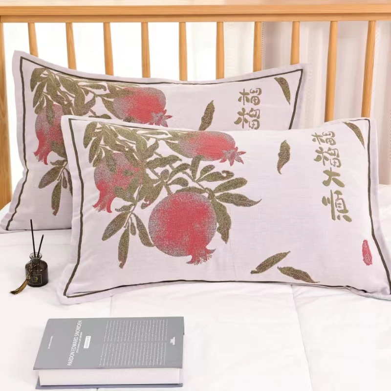 【榴榴大顺】纯棉加厚双面色织提花中国风高精密枕套一对装