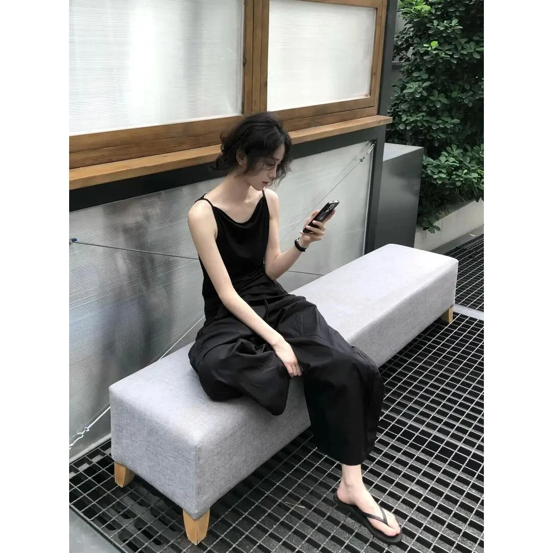 洋气衣服女2025夏季气质吊带无袖背心上衣宽松慵懒阔腿裤直筒裤