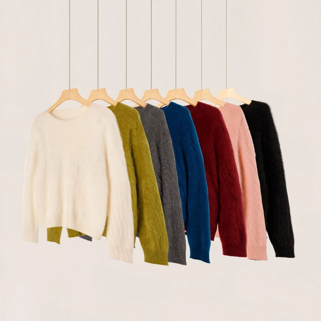 【小欧包专属】100%纯山羊绒拉绒基础款圆领套头衫80041