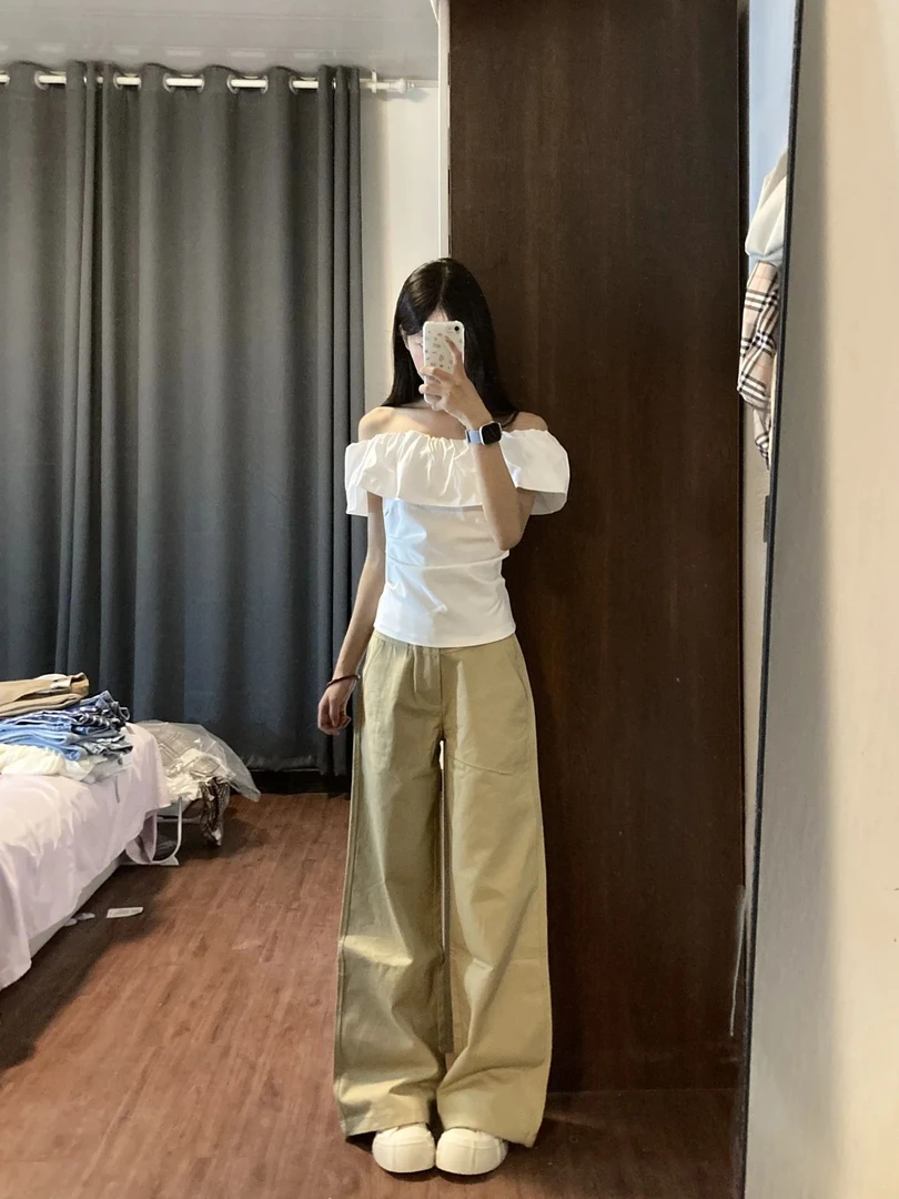 法式赫本风荷叶边一字肩短袖t恤女夏季气质修身显瘦短款露肩上衣