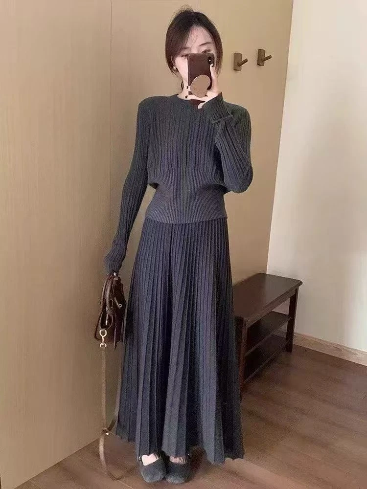 秋装女新款针织开秋季韩系气质穿搭高级初秋套装裙显瘦长袖网红