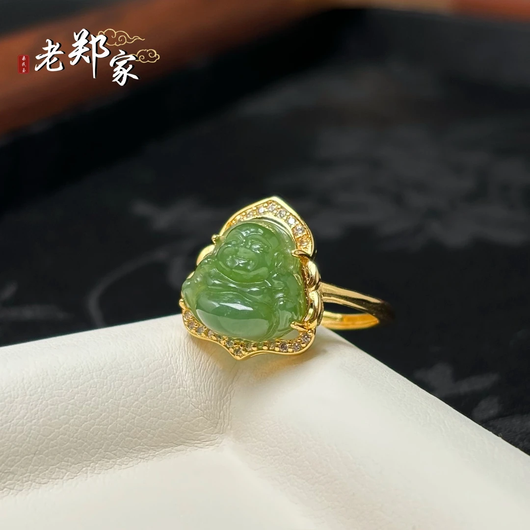 【老郑家】925银镶和田玉佛公戒指(多样性发一件) YL14