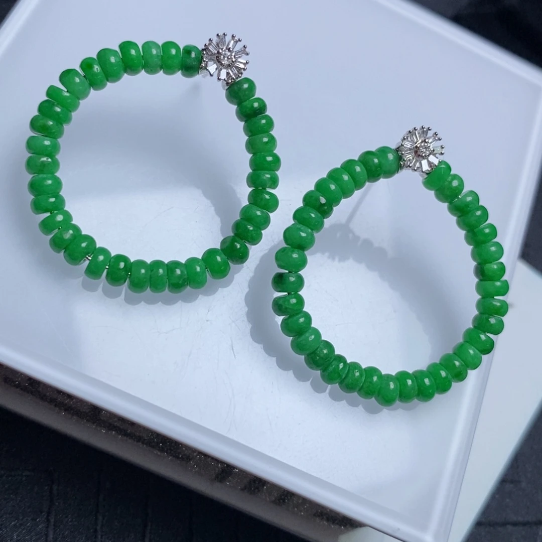 翡翠18K金镶嵌耳饰设计款算盘珠耳钉