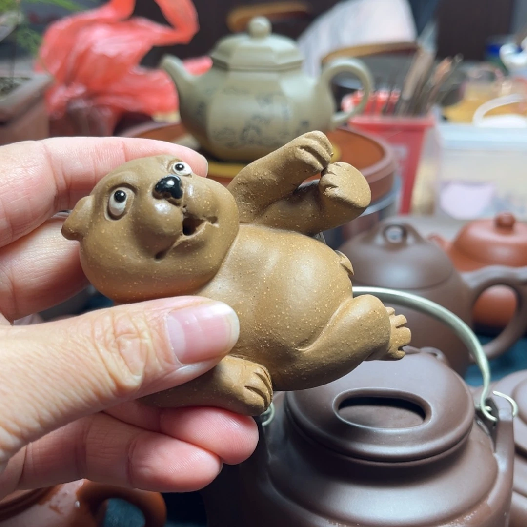 紫砂茶壶狗呆摆件香插