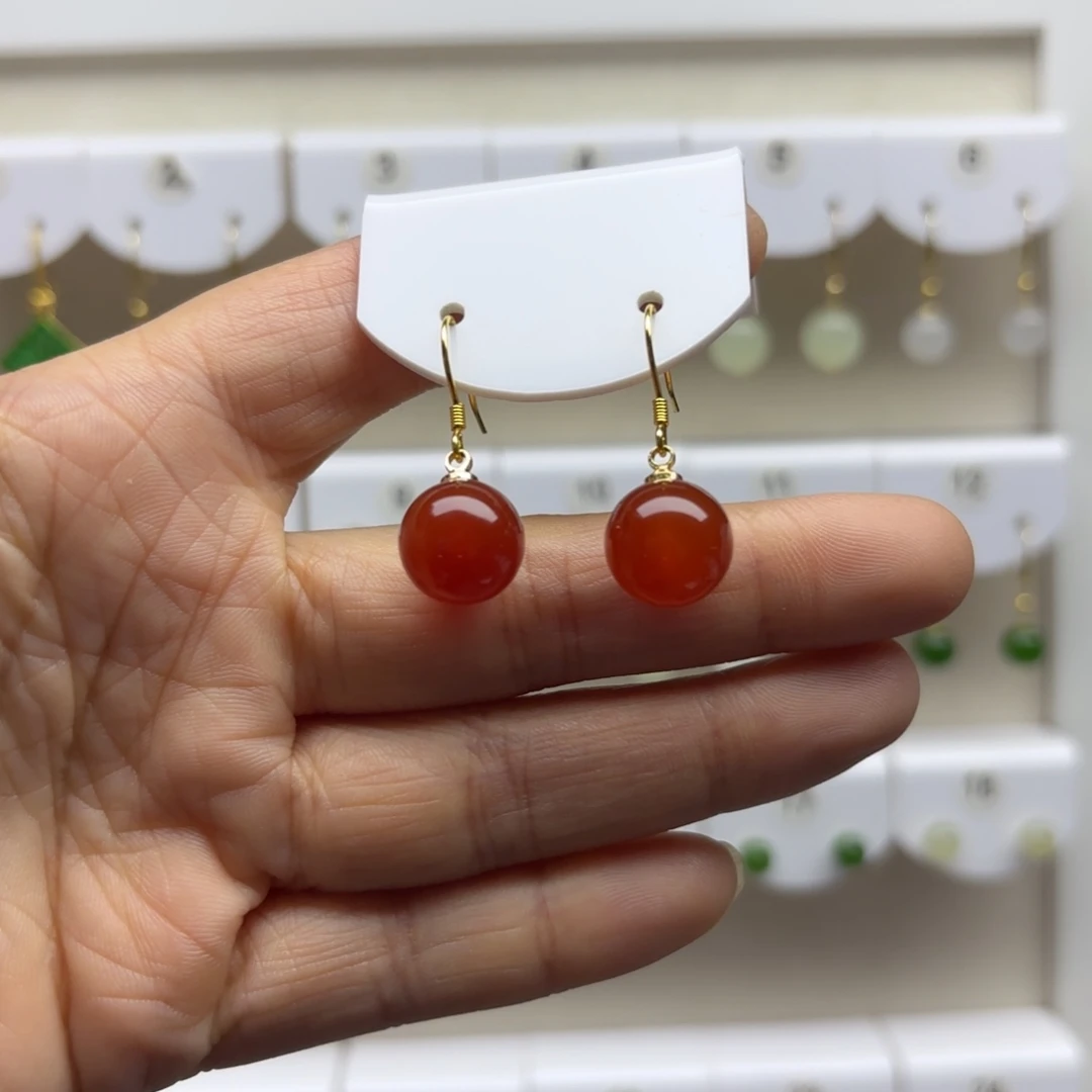 玛瑙/玉髓银S925镶嵌耳饰