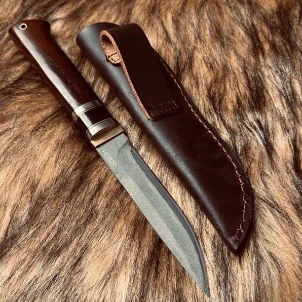 收藏级花梨木柄SKD-11覆土烧刃手工锻刀