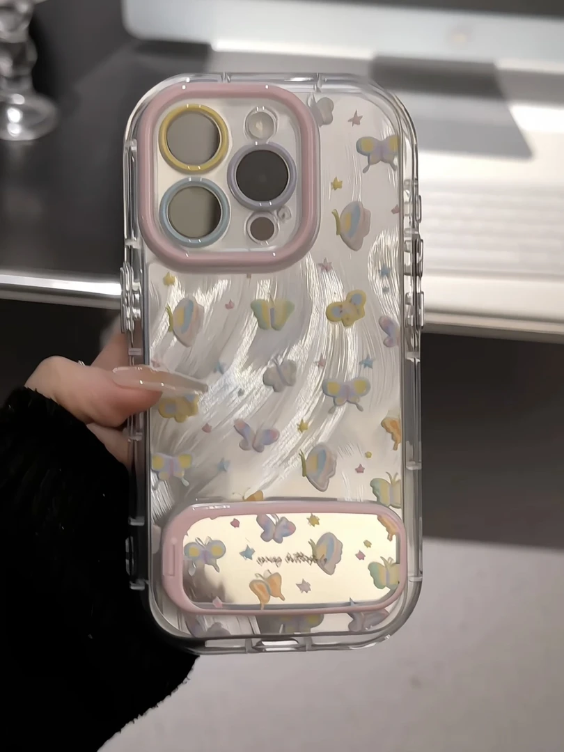 羽纱适用苹果16pro防摔手机壳小众华为p60小众彩色星星涂鸦小蝴蝶