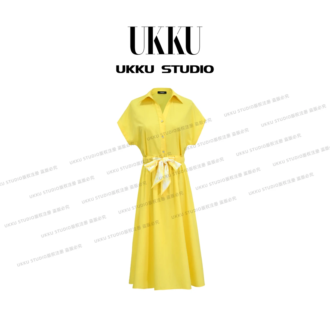 沐【UKKUSTUDIO】气质女士休闲时尚百搭衬衣连衣裙514287法式