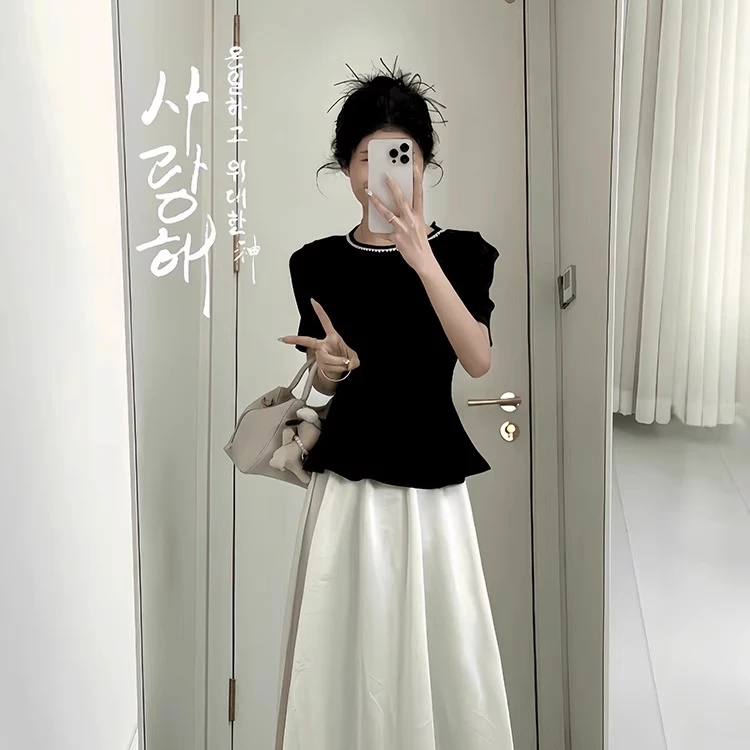 拉夏贝尔夏装搭配套装2025收腰上衣半身裙韩系温柔高级两件套装女