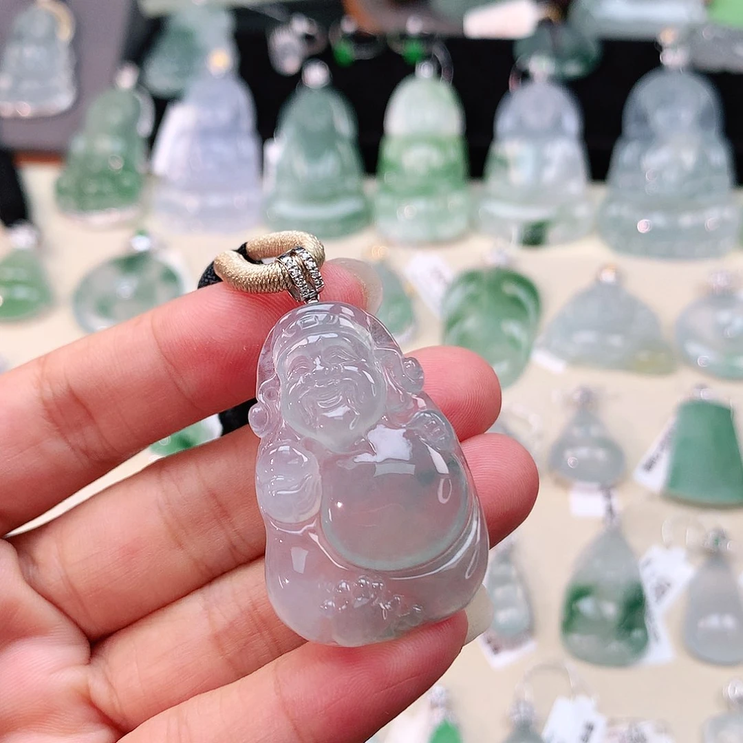 翡翠挂件18K金镶嵌财神爷