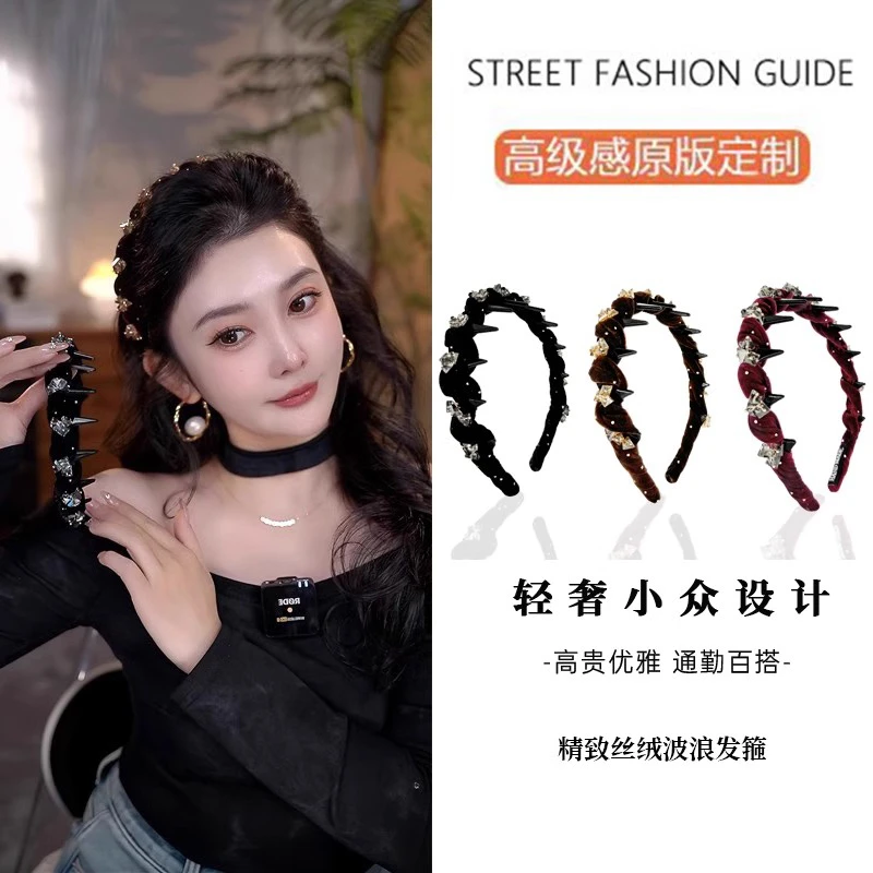 轻奢丝绒波浪网红发箍女2025高颅顶带齿头箍高级感气质显脸小发卡