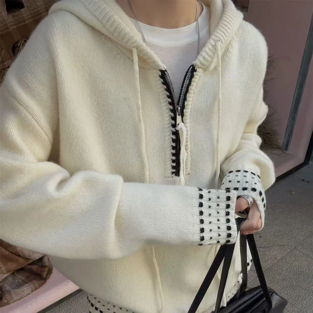 慵懒风半拉链针织连帽毛衣可外穿内搭冬季新年巨好看上衣女7565