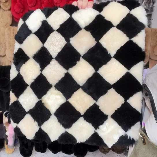 绵羊毛羊毛坐垫一个杏黑色