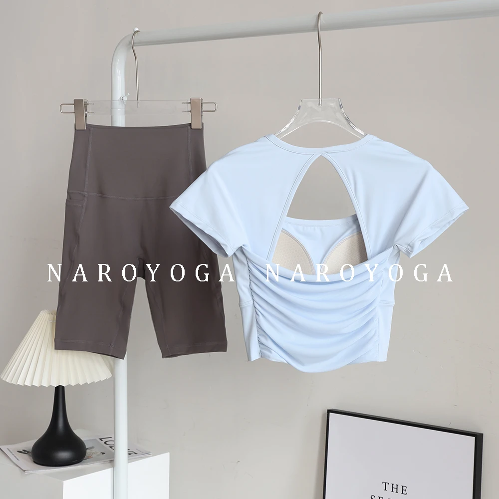 瑜伽服套装女带胸垫运动上衣速干短袖显瘦跑步普拉提训练健身服夏