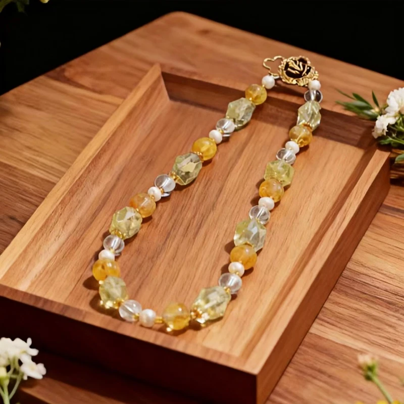 【日进斗金】天然原矿黄水晶项链女随型柠檬黄水晶项链【多样性发1】