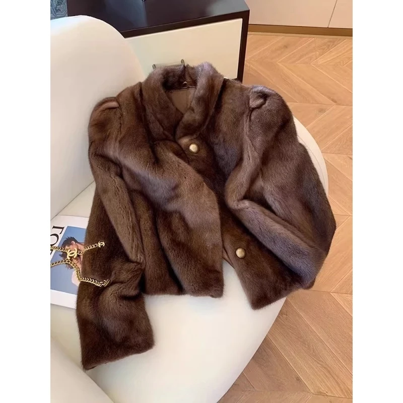 新品南油高货捡漏！高级感复古水貂绒环保皮草女冬季皮毛一体外套