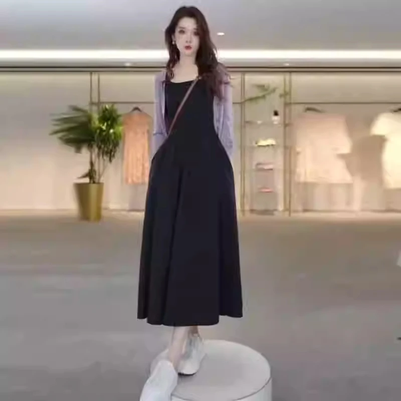 拉夏贝尔时尚气质套装女2025夏季新款高级感长袖开衫吊带裙两件套