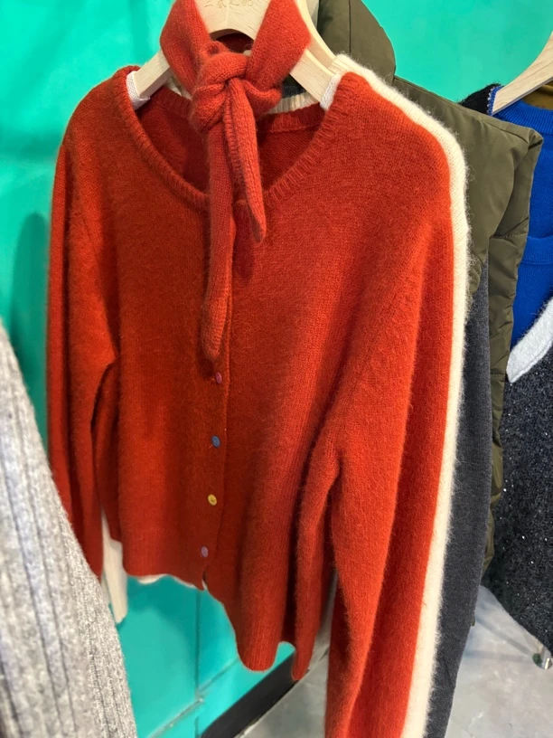 意式保暖常规款秋季长袖毛针织衫针织衫开衫红色衫秋冬