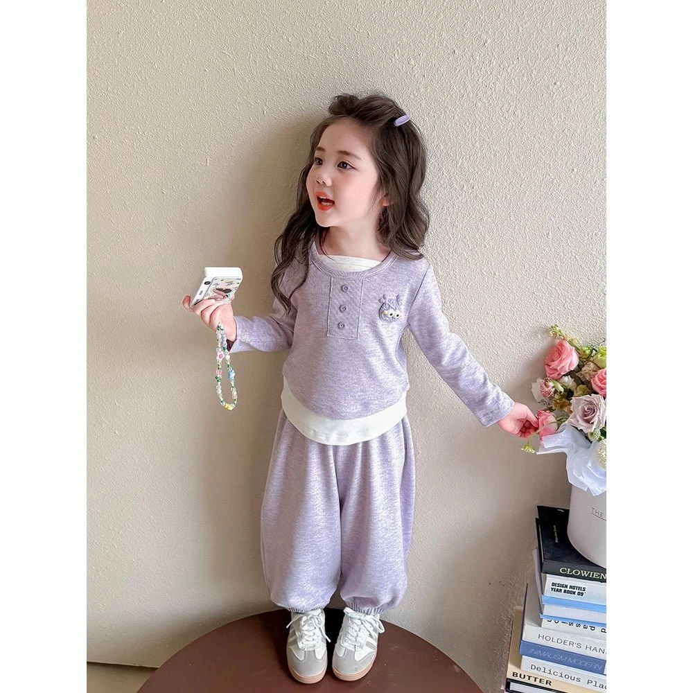 童泰【奥莱上新】女童秋套装2025新款韩版休闲儿童长袖打底衫秋秋款