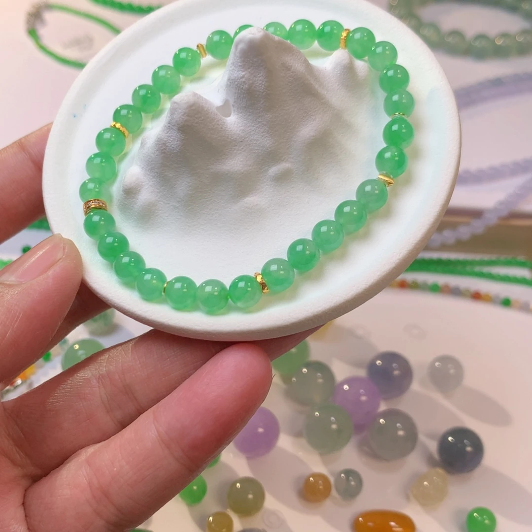 定制翡翠未镶嵌冰阳绿金丝翠