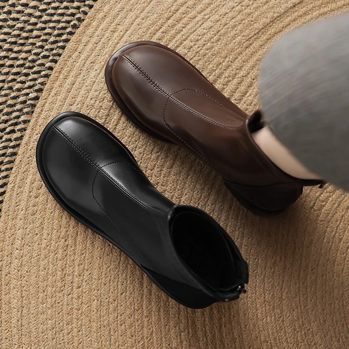 大码女鞋41-43秋冬新款2025真皮弹力裸靴瘦瘦靴单靴马丁靴平底女