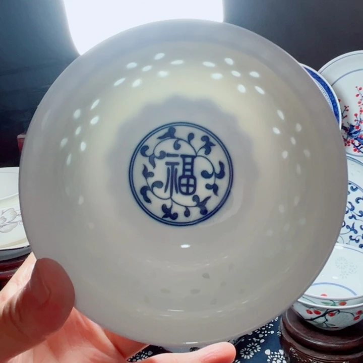 青花玲珑5寸饭碗福字